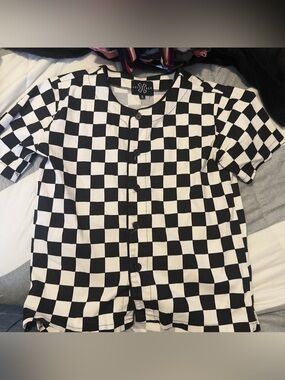 Black & White Checkered  Button-Up Top